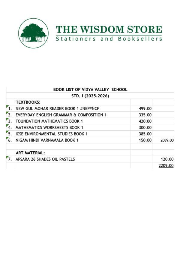 Vidya Valley School Standard 1 2025-2026