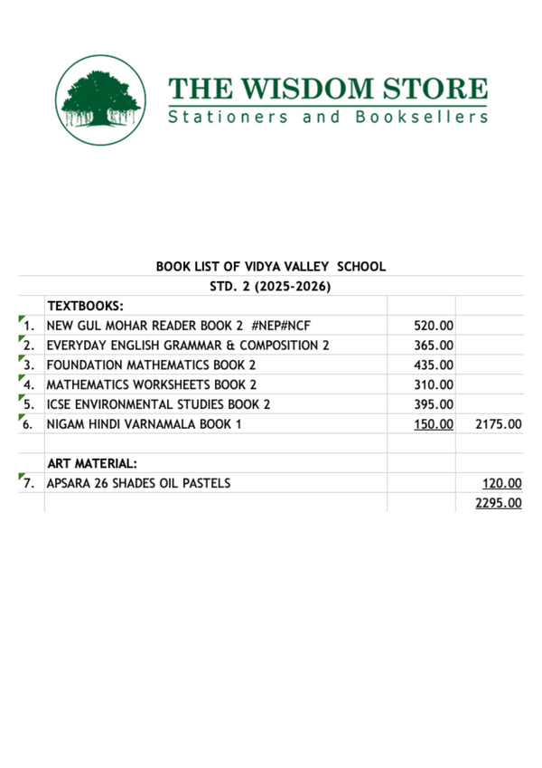 Vidya Valley School Standard 2 2025-2026