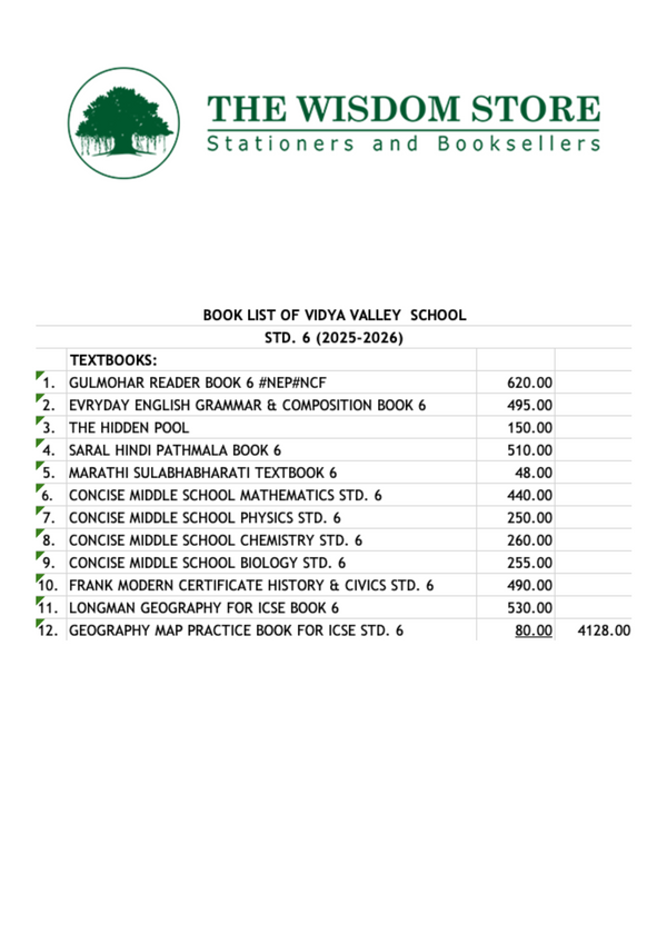 Vidya Valley School Standard 6 2025-2026